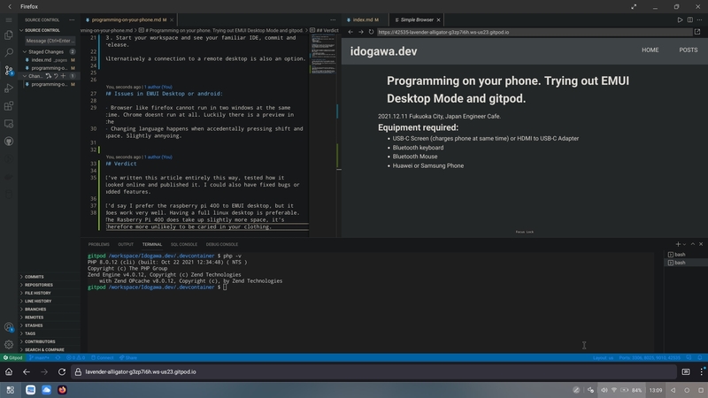 Screenshot of EMUI Desktop and Firefox on gitpod